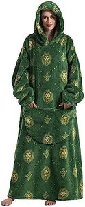 JOREAY Extra Long Oversized Blanket Hoodie, Adult Women Snuggle Fleece Wearable Blanket, Fluffy Giant Hooded Sweatshirt for Teens, Green Lion, L-XXL Plus Extra Tall