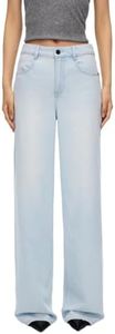 Women Straight Leg Jeans Mid-Rise Lyocell Denim Pants Light Blue Petite 28