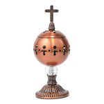 Nazareth Store Incense Burner Charcoal Polished Brass Censer Vintage Design Christian Church Resin Incense Holder Incense Cones Cross 7.9" Aromatherapy Fragrance Ornament