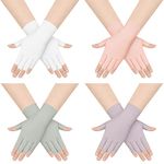 4 Pairs Sun Protection UV Gloves for Woman Half Finger Woman Touchscreen Gloves Fingerless Woman Sunblock Gloves for Outdoor Summer Hiking Riding Gel Nail Lamp (Light Gray, White, Pink, Purple)