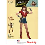 Simplicity 8196 DC Comics Women's Bombshell Wonder Women Halloween and Cosplay Costume Sewing Pattern, Sizes 6-14