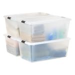 IRIS USA 86.1 L (91 US Qt) Stackable Plastic Storage Bins with Lids and Latching Buckles, 4 Pack, Containers with Lids, Durable Nestable Closet, Garage, Totes, Tubs Boxes Organizing, Clear