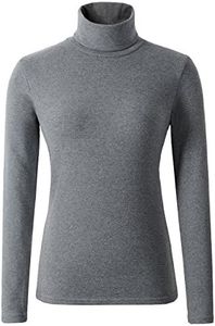 HieasyFit Women's Soft Cotton Turtleneck Top Basic Layer Darkgray S