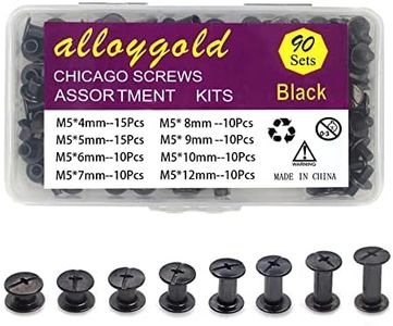 ALLOYGOLD Gun Black Chicago Screws Leather Rivets Assorted ，8 Sizes of Screw Rivets Chicago Screws for Decorate and Repair Leather Craft Belt Bag Shoes Purse Bookbinding (M5*4,5,6,7,8,9,10,12)