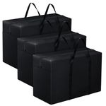 Storite 3 Pack Heavy Duty 1680 Denier Nylon 158 L Multi-Purpose Moisture Proof Extra Large Clothes Storage Bag/Blankets/Toys Storage Organizer with Zipper and Handle (Black, 86x34x54 cm) Rectangular