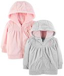 Simple Joys by Carter's Girls' 2-Pack Fleece Full Zip Hoodies, Light Gray/Pink, 3-6 Months