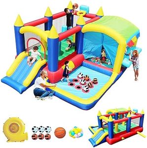 7 in 1 Inflatable Bounce House,Bouncy House with with Ball Pool,Trampoline,Tic-Toc-Toe,Basketball Hoop,Slide,Boxing Column and Funny Story,for Kids Indoor Outdoor Party Family Fun,Obstacles,Party Gift