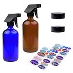 Kare & Kind Essential Oil Bottle Kit. 2 Essential Oil Bottles 240ml/8oz (Cobalt Blue and Amber Brown), 2 Trigger Sprayers with Fine Mist, Powerful Stream and 'Off' Settings, 2 Storage Caps, 78 Labels.