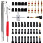 Z-oneMart Valve Stem Puller Installer Tool, 10pcs TR412,10pcs TR413,10Pcs TR414 Snap-in Valve Stems & Caps,10pcs Copper Valve Stem Cores, 4 Way Valve Core Remover & Dual Single Head Valve Core Remover