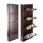 Laxmi KAPAT 4 Door Metal Wall Mounted Shoe Rack Stand for Home with Central Locking, Can Hold Upto 16 Shoes Pair, 3 Year Warranty (54 x 20 x 6 Inch, Brown)