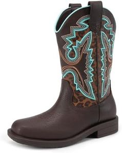 DREAM PAIRS Boys Girls Cowboy Boots Toddler Mid Calf Western Boots Square Toe Riding Boots for Kids,Size 9 Toddler,Brown/Leopard,KKUMMB2502