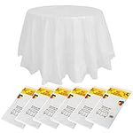 ZeriTlolen 6 Pack Round Disposable Table Cloth 84" Plastic White Disposable PEVA Water Resistant Table Cloths Table Cover for Wedding Banquet Restaurant BBQ Party Fine Dining Wedding Outdoor