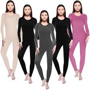 Patelai 5 Set Women Thermal Underwear Sets Fleece Lined Long Johns Winter Warm Base Layer Top and Bottom for Cold Weather, 2 Black, 1 Gray, 1 Beige, 1 Purple, Small