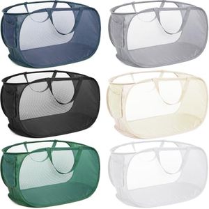 6 Pcs Durable Collapsible Laundry Baskets, Foldable Laundry Basket Large Opening, Pop Up Laundry Hamper with Pocket, Clothes Hamper with Handles for Laundry, Bathroom, Kids Room, Dorm or Trave