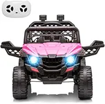 Nasitip 12V Kids Ride On Car Truck w/Parent Remote Control, Spring Suspension, LED Lights, AUX Port, Music (Rose, no Tent)