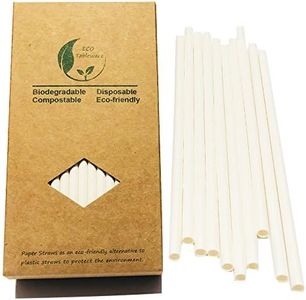 Pure White Biodegradable Paper Straws for Cocktail Pack of 100, Eco-Friendly and Recyclable Plain White Solid White Straws Made of Paper