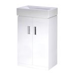 450mm - Modern Two Door Square Cloakroom Vanity Ceramic Basin Unit - Gloss White