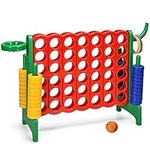 KOTEK Giant 4-in-a-Row Game, Jumbo 4-to-Score Family Game w/Quick-Release Sliders, 42 Rings, Ring Toss & Basketball Hoop, Connect Yard Game Outdoor for Kids & Adults (Without Carrying Bag, Green)