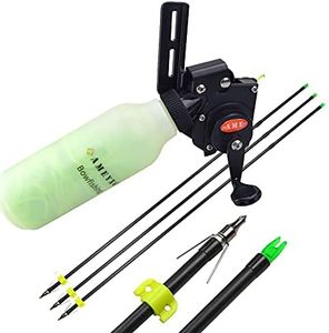 AMEYXGS 3pcs Bowfishing Arrow and Bow Fishing Reel Arrows with Broadheads and Safty Slides for Compound and Bow Recurve Bow Fishing Hunting (Black Arrow+Reel)