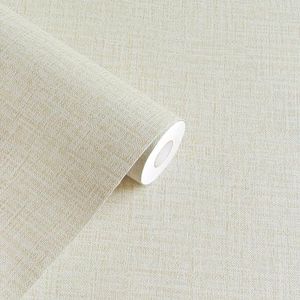 Yancorp 10ft Textured Fabric Cream Wallpaper Faux Grasscloth Beige Peel and Stick Self-Adhesive Linen Removable Wallpaper Cabinets Counter Top Liners