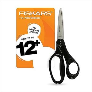 Fiskars 7" Student Scissors for Kids Ages 12-14, Scissors for School or Crafting, Back to School Supplies, Black