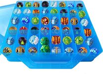 HOME4 Double Sided No BPA Toy Storage Container - Compatible with Mini Toys, Small Dolls Bakugan, Tools - Toy Organizer Carrying Case - 48 Compartments (Blue)