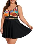 Hanna Nikole Women's Plus Size Tankini Swimsuits Swim Dress Tummy Control Bathing Suits with Shorts 2025 Colorful Leaves 1X