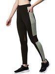 BLINKIN Women's Gym Wear Skinny Fit Tights|Track Pants With Mesh Insert&Side Pockets:Ideal For Active Wear,Yoga&Workout - The Ultimate Gym Pants For Women&Girls_7125 (Color_Black|L-Green,Size_L)