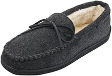 Minnetonka Men's Pile Lined Hardsole Slipper, Charcoal/Fleece, 8