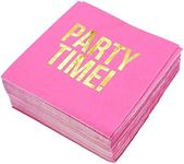 BLUE PANDA 50 Pack Hot Pink Napkins with Gold Foil Party Time, 5x5 Inch Birthday Cocktail Napkins for Bachelorette Party and Birthday Celebrations