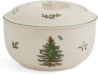 Spode Christmas Tree 1 Quart Round Casserole Dish with Lid - Stoneware Baking Dish for Holiday Desserts - Oven to Table Bakeware & Dishwasher Safe - Festive Holiday Serveware for Christmas Table