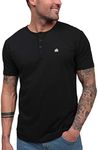 INTO THE AM Premium Henley Shirts for Men - Casual Short Sleeve Modern Slim Fit Logo T-Shirt (Black, X-Large)