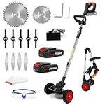 Zinoxal Cordless Grass Trimmer Weed Wacker, 3-in-1 String Trimmer Lawn Edger with 21V 2Ah Li-ion Battery for Garden and Yard with Wheels, Lightweight Adjustable Height Weed Eater Tool (Black)