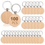 TOLIDA 100pcs Round Wood Keychains - 5.1 * 3.3cm Blank Wooden Key Fobs Key Rings for DIY Personalized Craft, Wooden Key Tags