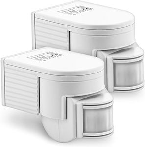 deleyCON 2x Infrarossi Rilevatore di Movimento Risalire in Superficie Montaggio a Parete Esterno a Prova di Spruzzi D'Acqua Ruotabile Barra di Inclinazione 180° Area di Lavoro Portata 12m Bianco