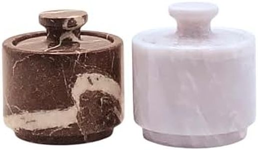 OceanicX Marble Salt Cellar with Lid, 3.5 oz Capacity, Kitchen Counter Storage Container