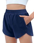 Zaclotre Girls Athletic Shorts with Zipper Pockets High Waisted Running Short Soccer Gym Sports Preppy Clothes for Kids Navy Blue