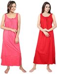 BROUZZZ4U Women's Hosiery Cotton Maxi Nighty for Women Sleeveless Midi Slip Nightgown Nightdress Sleepwear Camisole Chemise Solid Petticoat Nighty for Women (Free Size_Pack of 2)