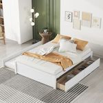 HomSof Full Twin Trundle and Two Drawers，Convertible to 2 Platform Bed, 2 2, White