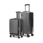 Assembly Cabin Luggage 20 Inches & Large Check in 28 Inches Polycarbonate Set of 2 - Premium Hard Shell Suitcase Trolley (Grey)-Stark