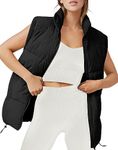 AUTOMET Puffer Vest Women Sleeveless Winter Zip Up Outerwear Warm Puffer Lightweight Stand-up Collar Down with Pocket, Black, Large