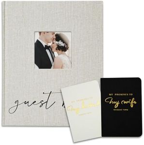 Vienrose Wedding Guest Book Set with 2 Vow Books and A Guest Book,Sign-in Book Personalized Linen Guestbook Polaroid Guest Book Wedding Reception Registry Book