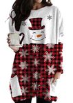 GRASWE Ladys Loose Crew Neck Batwing Sleeve Blouse Top Christmas Print T-Shirt Funny Christmas Loose Sweatshirt Tops Blouse Red L