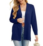 PrinStory Cardigans for Women Lightweight Long Sleeve Ladies Cardigans with Pocketcausal Open Front V Neck Outerwear UK 18-20 (Navy Blue, XL)