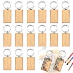 YANGMING 15 Pcs Wooden Key Ring DIY Rectangle Personalized Wood Key Ring Blank Wooden Key Chain Creative Natural Wooden Key Ring for DIY Craft Pyrography,Medium