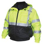 MCR Safety VBBQCL3L, Two Tone Safety Bomber Jacket, Class 3, Quilted Rain Jacket, Fluorescent Lime/Black with Silver Reflective Stripes (XL)