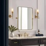 MOON MIRROR 22" x 30" Brushed Gold Metal Framed Pivot Rectangle Bathroom Mirror for Wall Mounted in Stainless Steel, Tilting Rounded Corner Rectangular Vanity Mirror Hangs Vertical