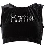 9-10 Years Varsany Personalised Girl's Gymnastics Crop Tops - Velvet Gymnastics Crop Top for Kids - Ballet Dance, Sports Wear Black