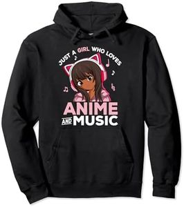 Just A Girl Who Loves Anime and Music Black Girl Anime Merch Pullover Hoodie
