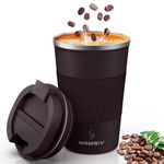 MOMSIV Travel Mug, Insulated Coffee Cup with Leakproof Lid, Non-Slip Vacuum Stainless Steel Travel Office Mug for Hot and Cold Water Coffee and Tea, 380ml/13oz(Brown)